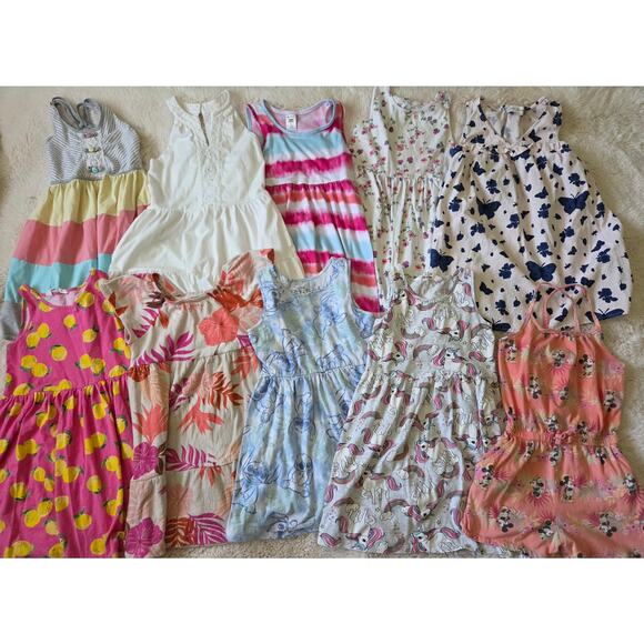 Girls Lot of 9 Dresses 1 Romper girls size 6-7 Sleeveless summer spring - Picture 1 of 9